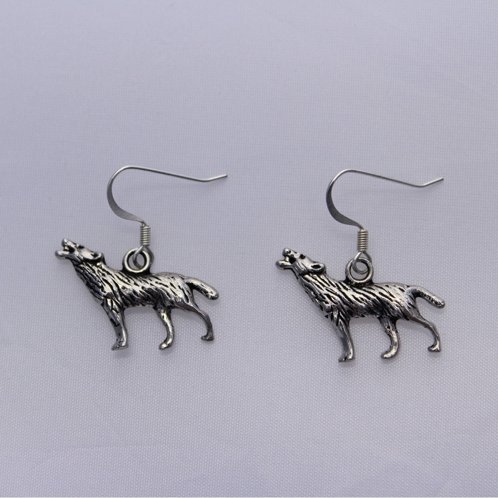 New Wolf Earrings Wolf Jewelry Silver Tone Wolf Charm Earrings Animal Earrings